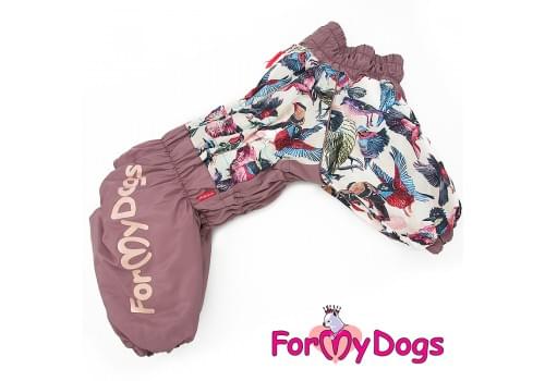 Комбинезон Птички лиловый мопс для девочек теплый для собак породы мопс, французский бульдог
